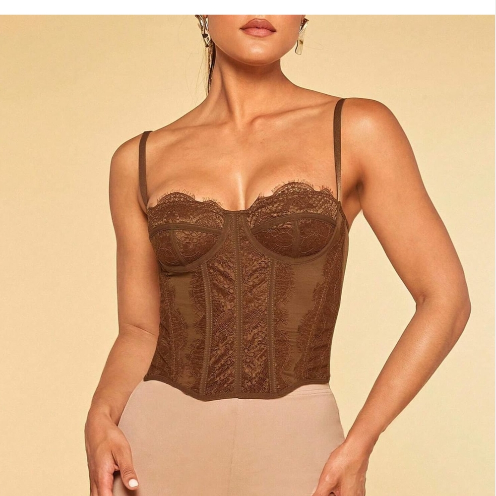 Chic Brown Lace Bustier